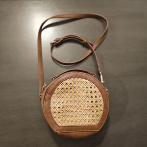 INC International Concepts Ajae Brown round Woven Crossbody Bag